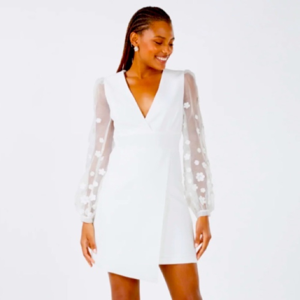 BCBG EMERY ORGANZA SLEEVE EVENING DRESS